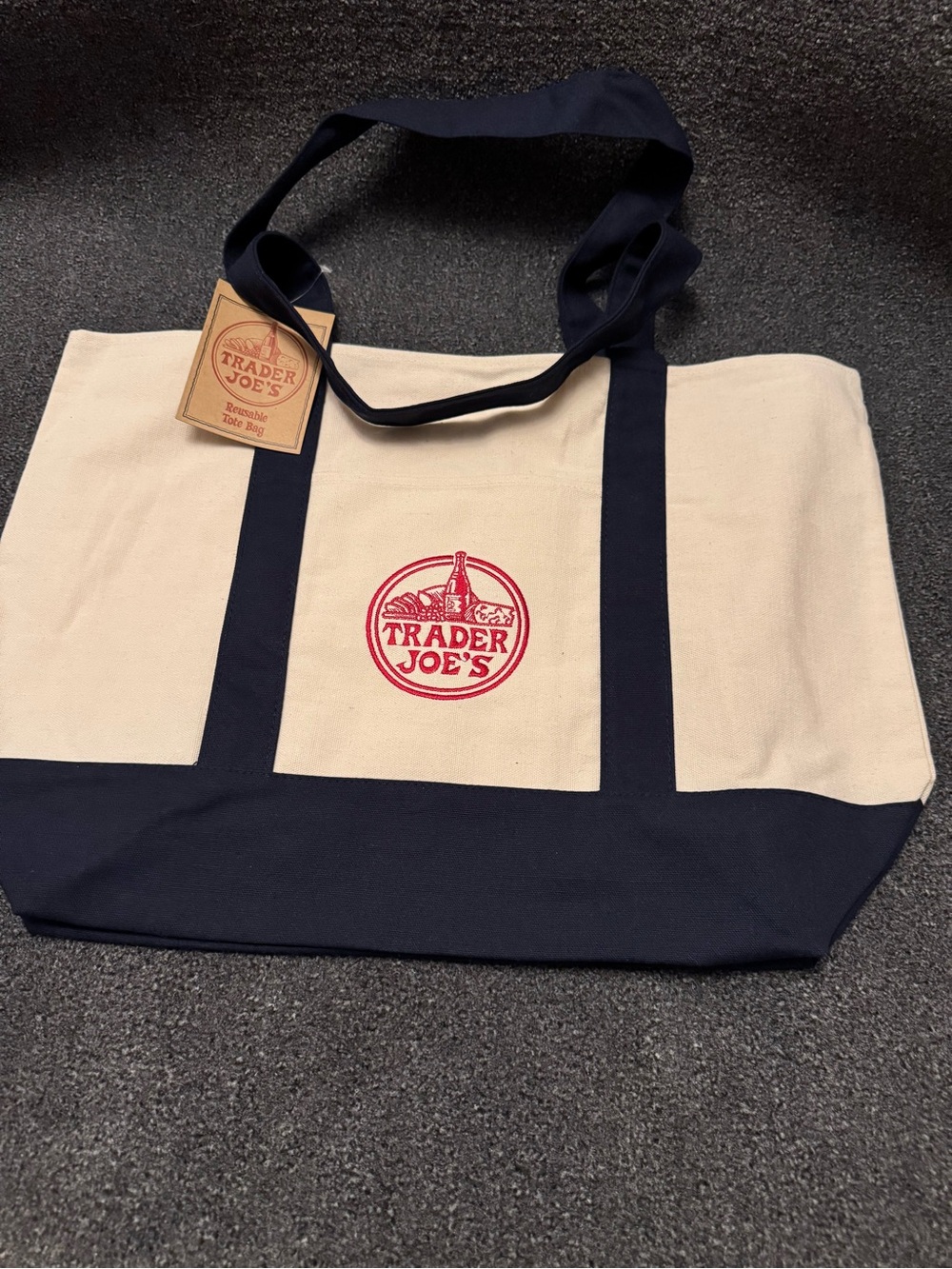 NWT - Trader Joe’s Large Canvas Tote Bag Navy Blue  Eco Reusable Eco Friendly